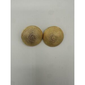 Vintage Spiral Textured Large Round Gold Tone Clip On Earrings